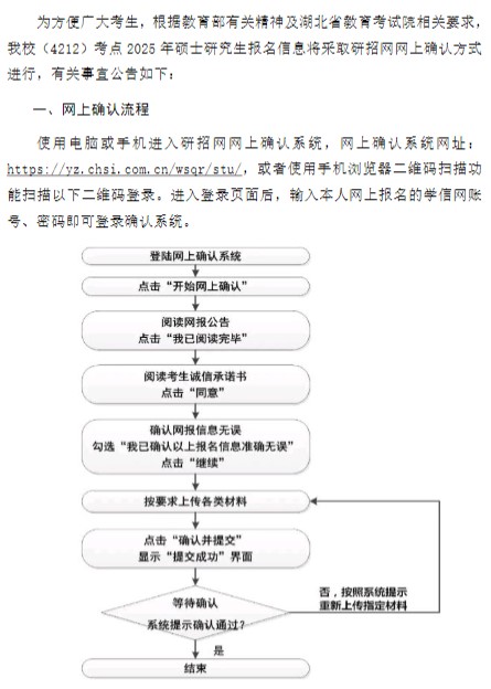 武汉科技大学(4212)考点2025年硕士研究生网上确认公告