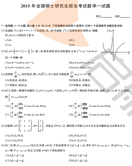 2015年数学一考研真题