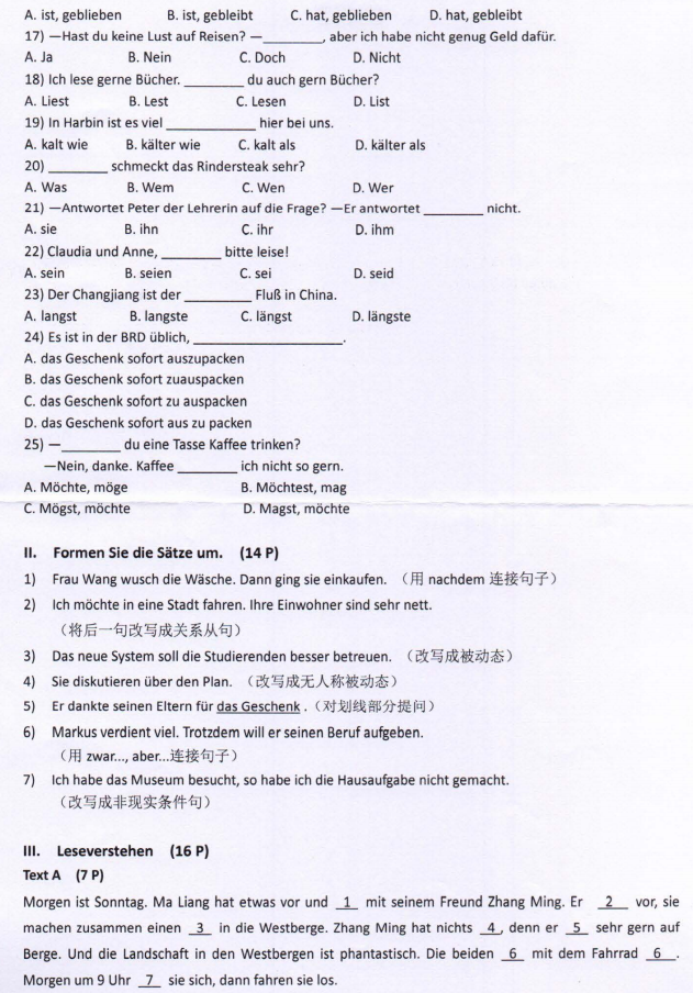 河南师范大学2023年考研真题：243德语