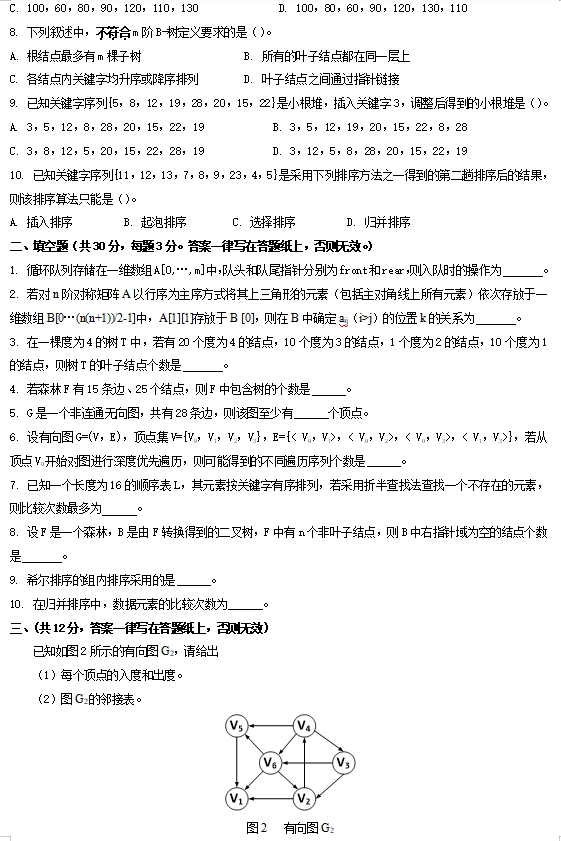 2023年河北科技大学考研试题：847数据结构