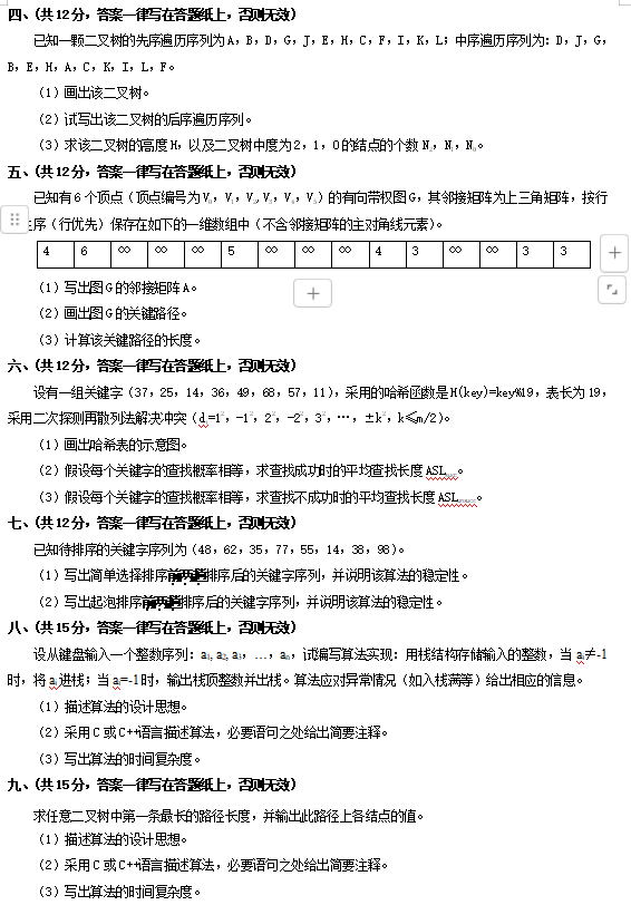 2023年河北科技大学考研试题：847数据结构