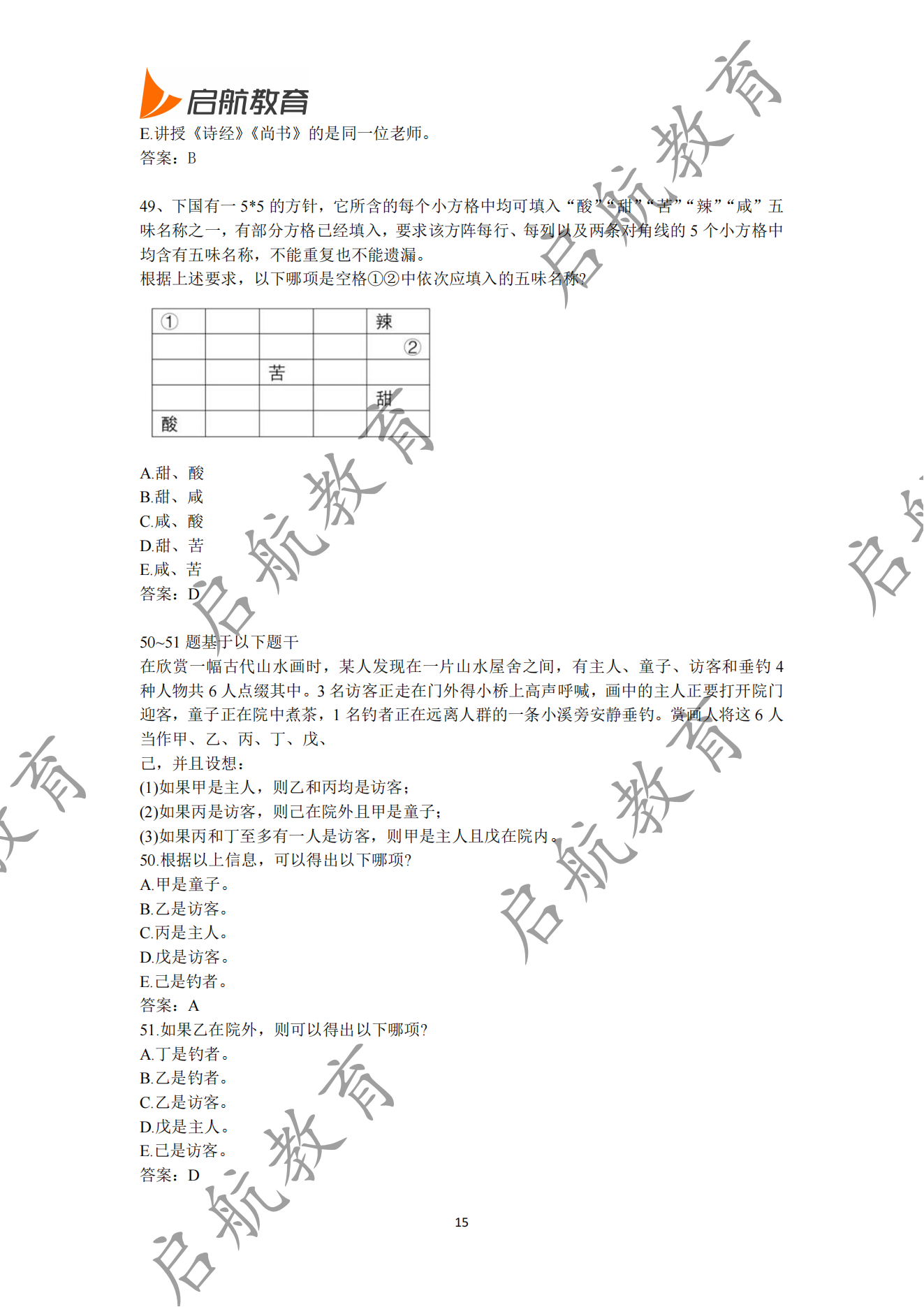 199管综2025考研真题答案及解析:逻辑考研真题