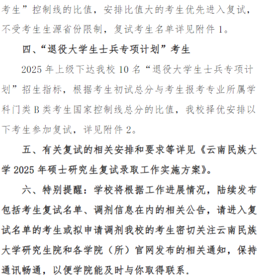 云南民族大学2025年考研复试分数线