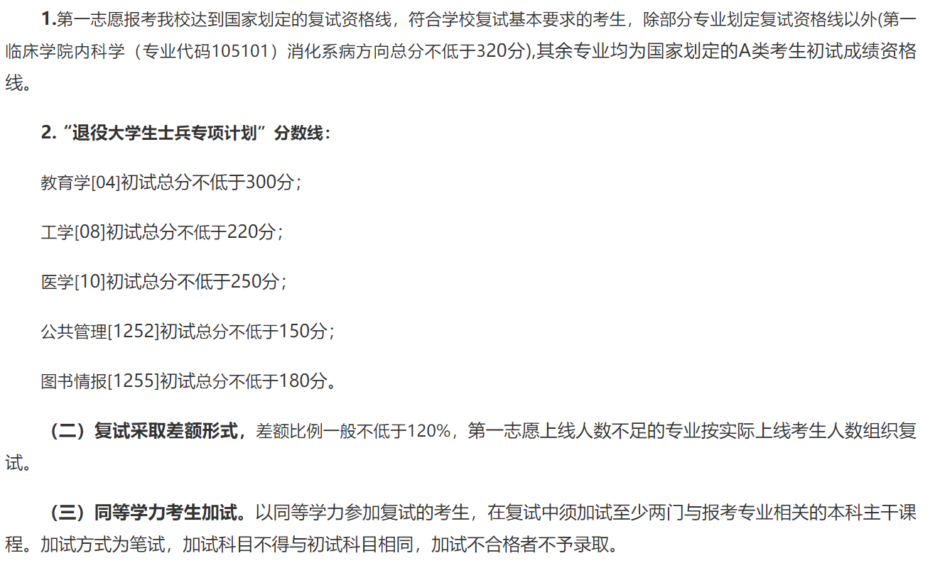 湖北医药学院2025年考研复试分数线