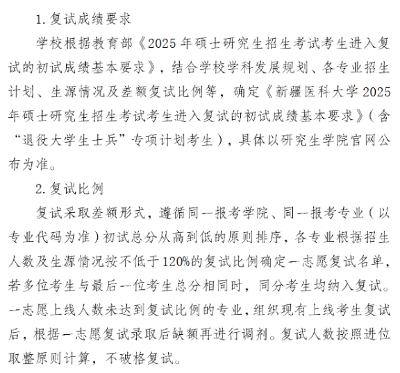新疆医科大学2025年硕士研究生分数线