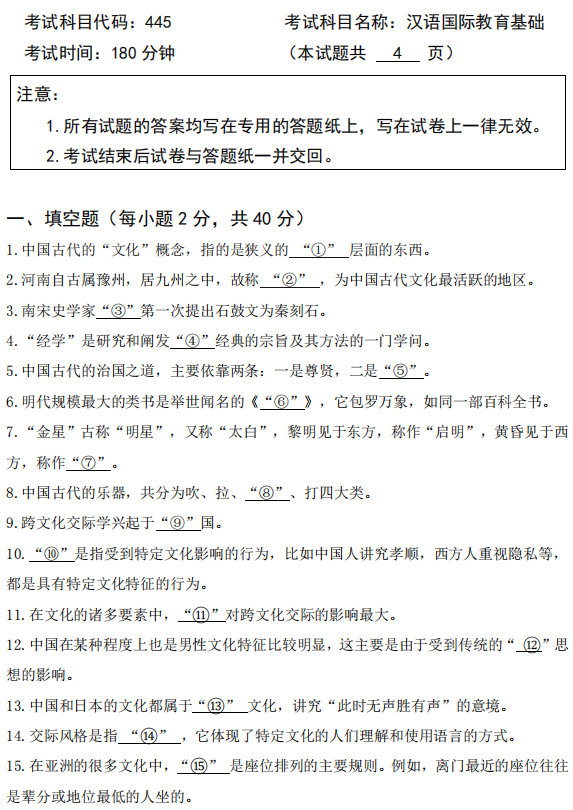 广西科技大学2025年考研真题：445汉语国际教育基础
