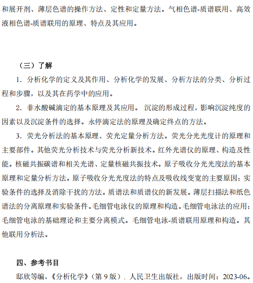 中国医药工业研究总院药学基础综合2026年考研大纲:分析化学