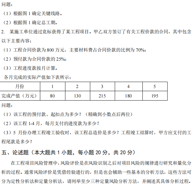 武汉工程大学2024年考研真题：826工程项目管理