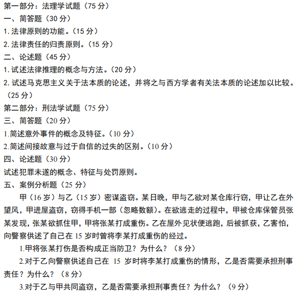 天津商业大学710法理学与刑法学2024年考研真题