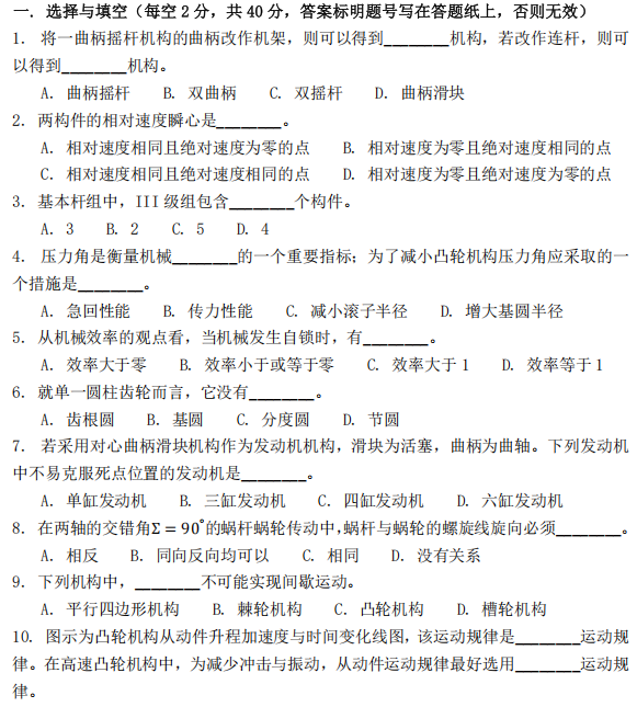 天津商业大学814机械原理2024年考研真题