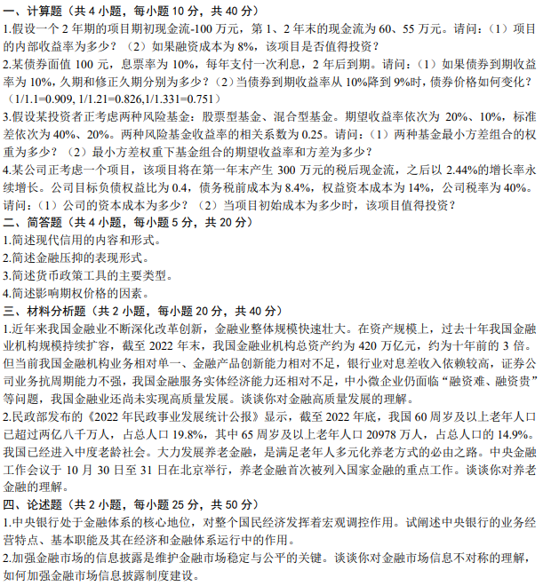 南京审计大学431金融学综合2024考研真题
