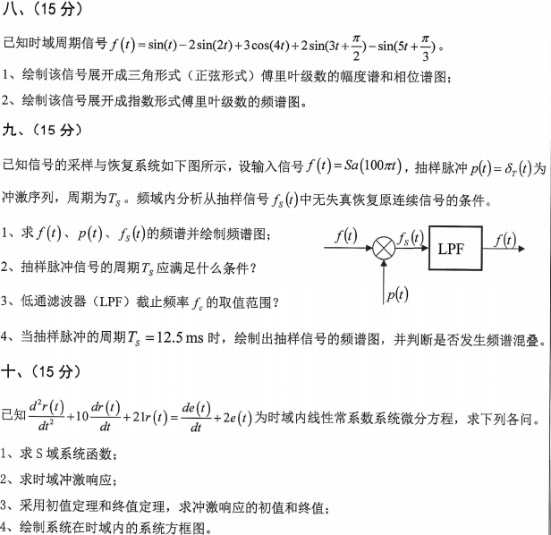 沈阳工业大学信号与系统2024年考研真题