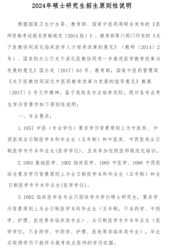 河南中医药大学2024年攻读硕士学位研究生招生专业目录