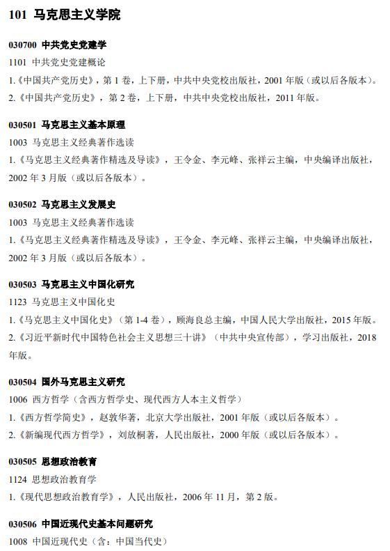 中南财经政法大学马克思主义学院考研复试参考书目