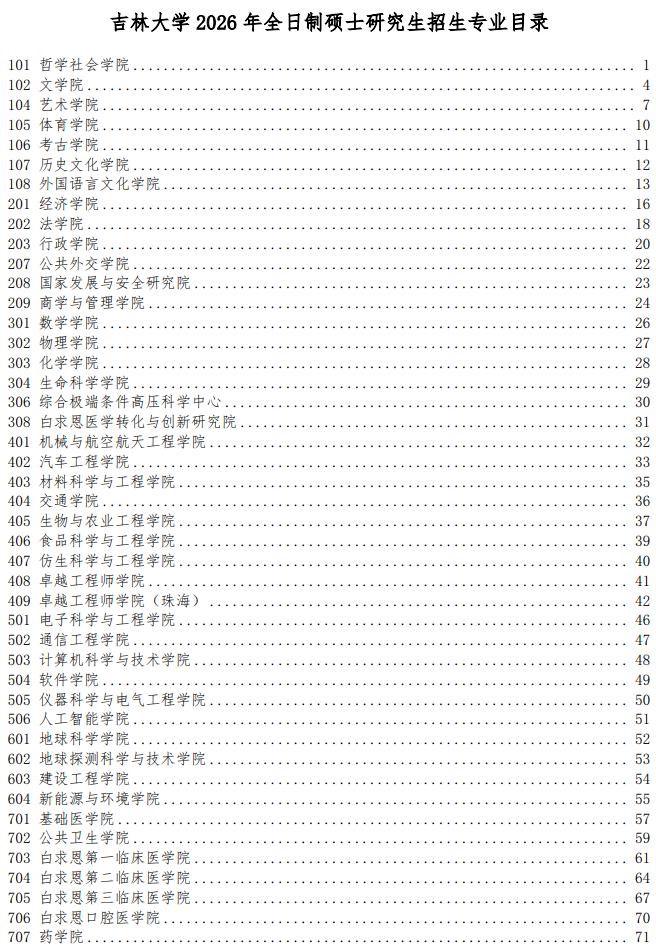 吉林大学2026年全日制硕士研究生招生专业目录