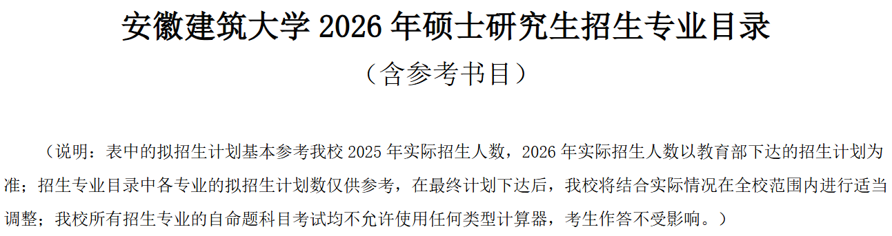 安徽建筑大学2026年硕士研究生招生专业目录
