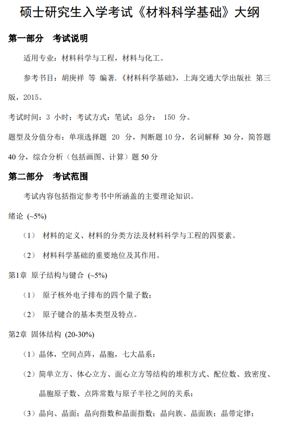 北京石油化工学院硕士研究生入学考试自命题考试大纲