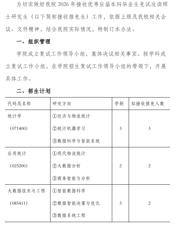 系统科学与统计学院2026年接收推荐免试攻读硕士研究生工作办法 ​