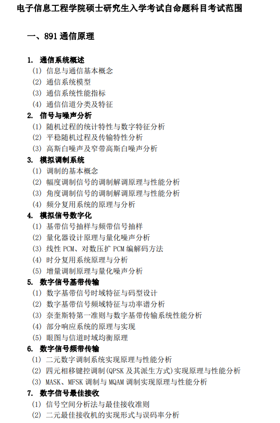 北京交通大学电子信息工程学院2025年硕士研究生招生考试自命题科目考试大纲
