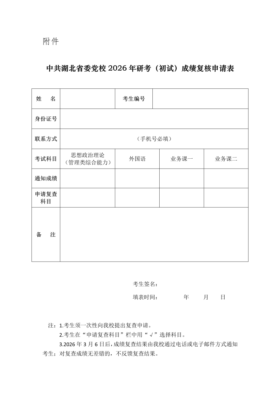 初试成绩复核申请单
