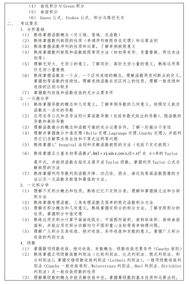 上海应用技术大学2026年硕士研究生初试考试大纲--数学分析