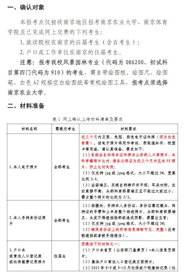 2026年全国硕士研究生招生考试南京农业大学报考点网上确认公告