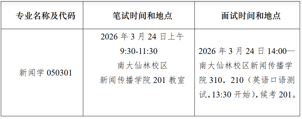 南京大学新闻传播学院2026年硕士研究生复试安排
