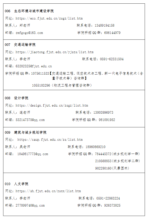 福建理工大学2026年硕士研究生招生学院联系方式一览表