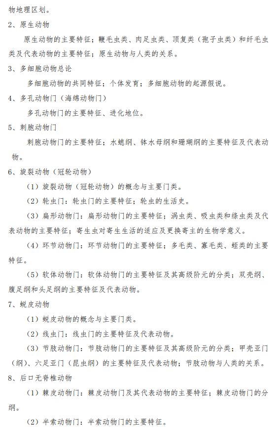 青岛农业大学2026年硕士研究生考试大纲-普通动物学