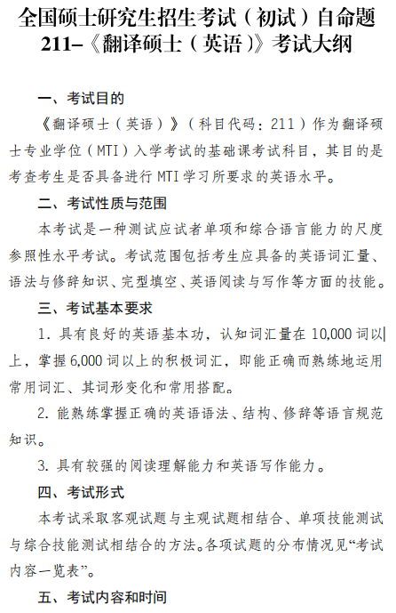 河南医药大学2026年硕士研究生考试大纲-翻译硕士（英语）