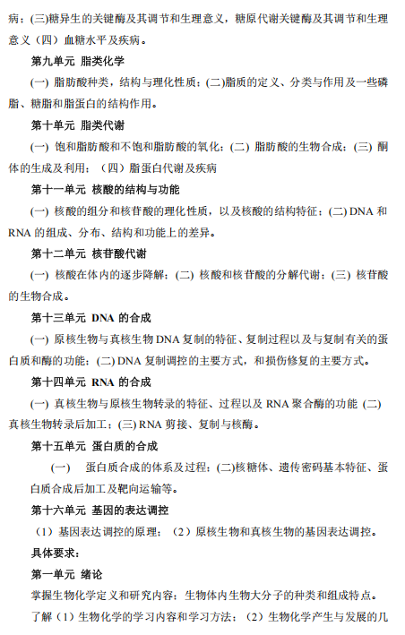 河南医药大学2026年硕士研究生考试大纲-生物化学