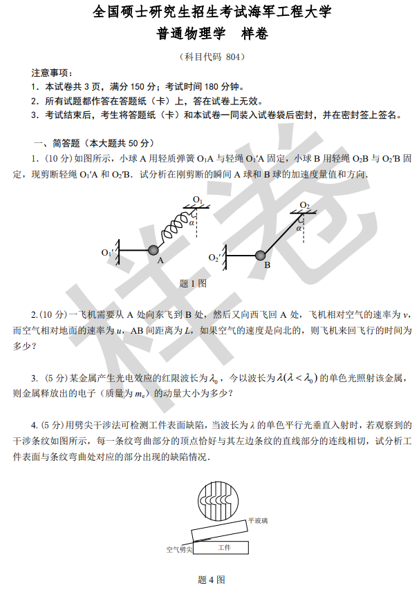 海军工程大学2026年硕士研究生招生考试大纲-普通物理学