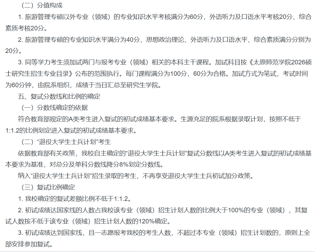 太原师范学院2026年硕士研究生复试录取工作实施方案