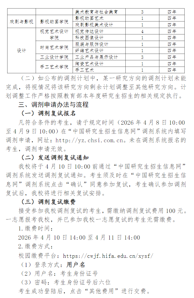 湖北美术学院2026年硕士研究生招生调剂复试与录取工作实施办法