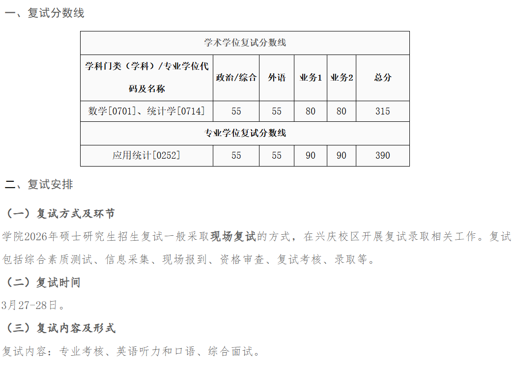 西安交通大学数学与统计学院2026年考研分数线(院线)