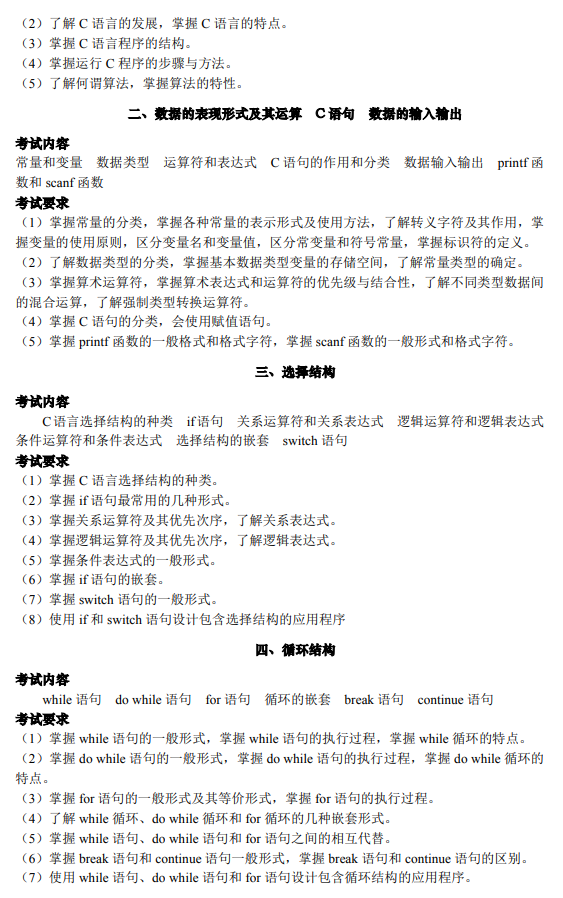 湖南中医药大学2026年硕士研究生考试大纲-C 语言程序设计