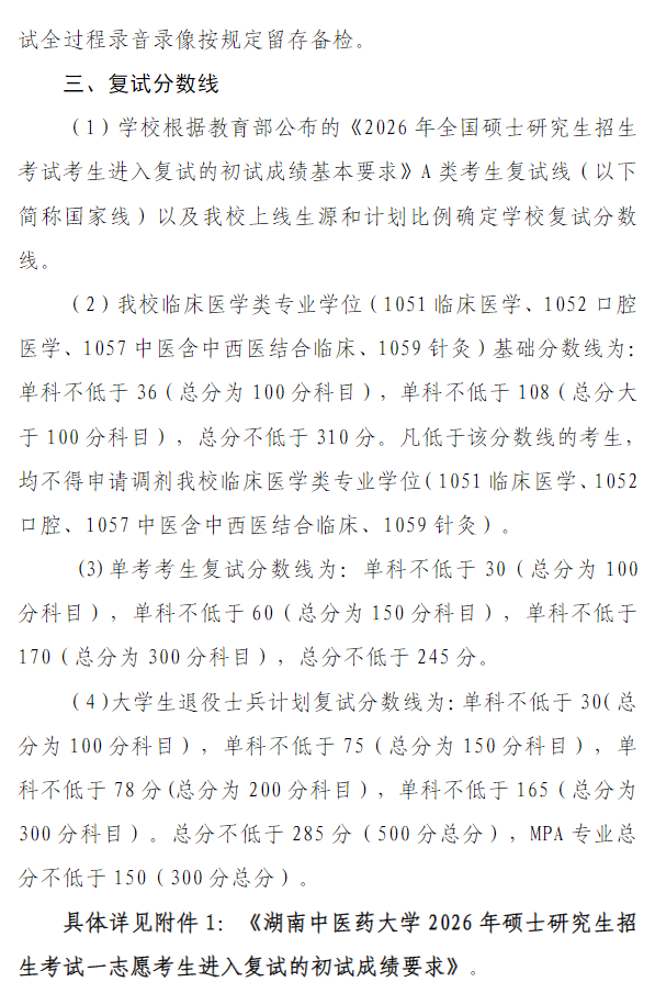 湖南中医药大学2026年硕士研究生招生复试录取工作方案