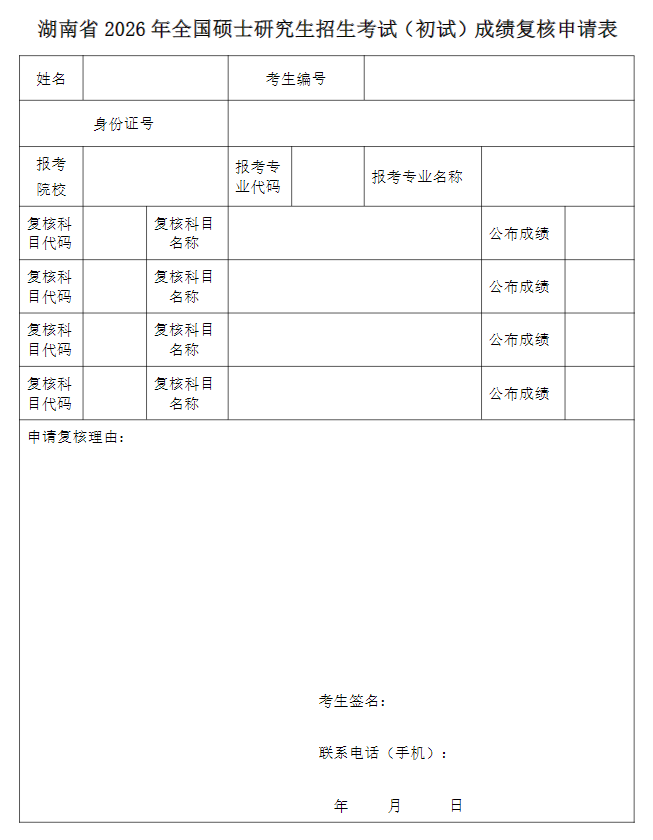 湖南理工学院2026年全国硕士研究生招生考试初试成绩复核工作的通知