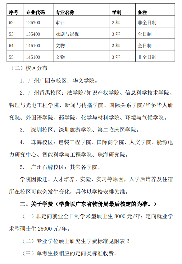 暨南大学2026级研究生奖助方案、学费与学制一览表
