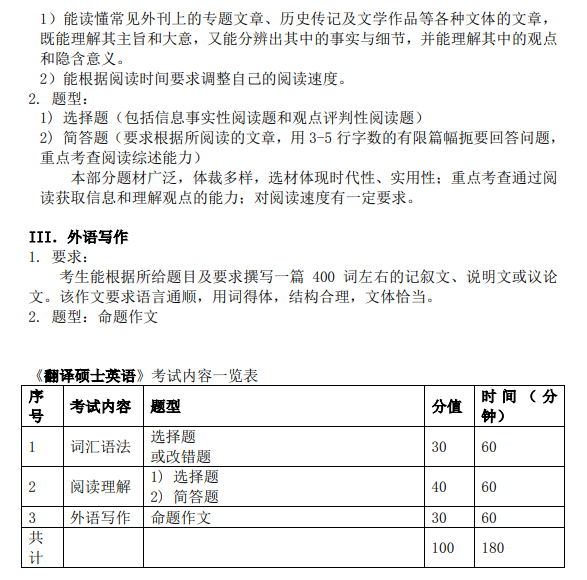 暨南大学2026年硕士入学考试考试大纲-翻译硕士英语