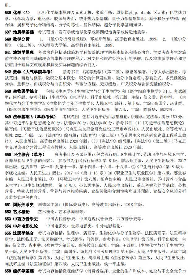 中山大学2026年硕士研究生招生考试初试科目的考试范围或参考书目