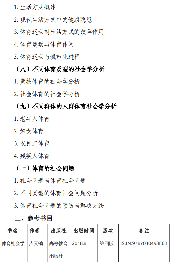 广州体育学院2026年硕士研究生招生考试大纲-体育社会学