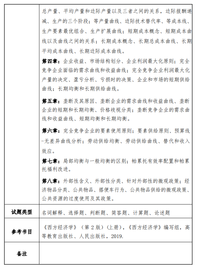 大连民族大学2026年硕士研究生招生考试大纲-微观经济学