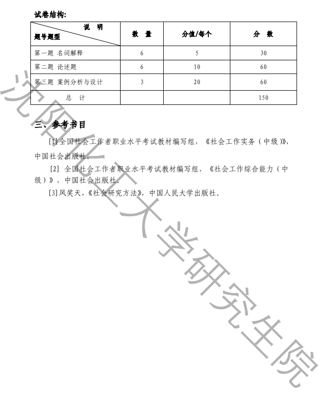 沈阳化工大学2026年研究生考试初试科目考试大纲-社会工作实务