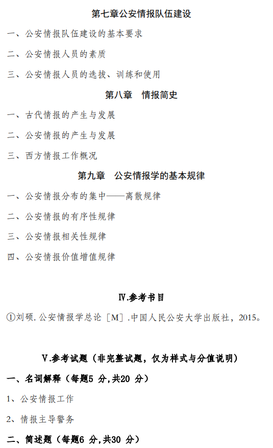 中国刑事警察学院2026年硕士研究生复试考试大纲-公安情报学
