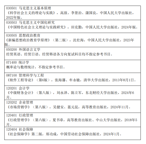 吉林财经大学2026年硕士研究生复试科目内容范围