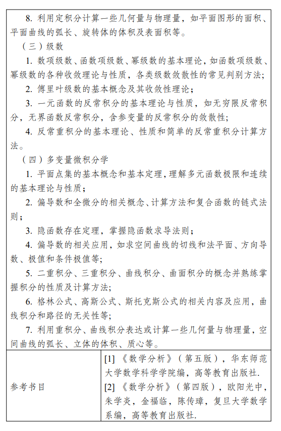 重庆理工大学2026年硕士研究生考研大纲-数学分析
