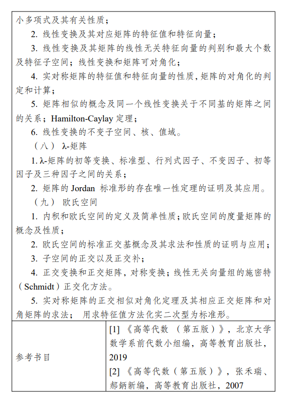 重庆理工大学2026年硕士研究生考研大纲-高等代数