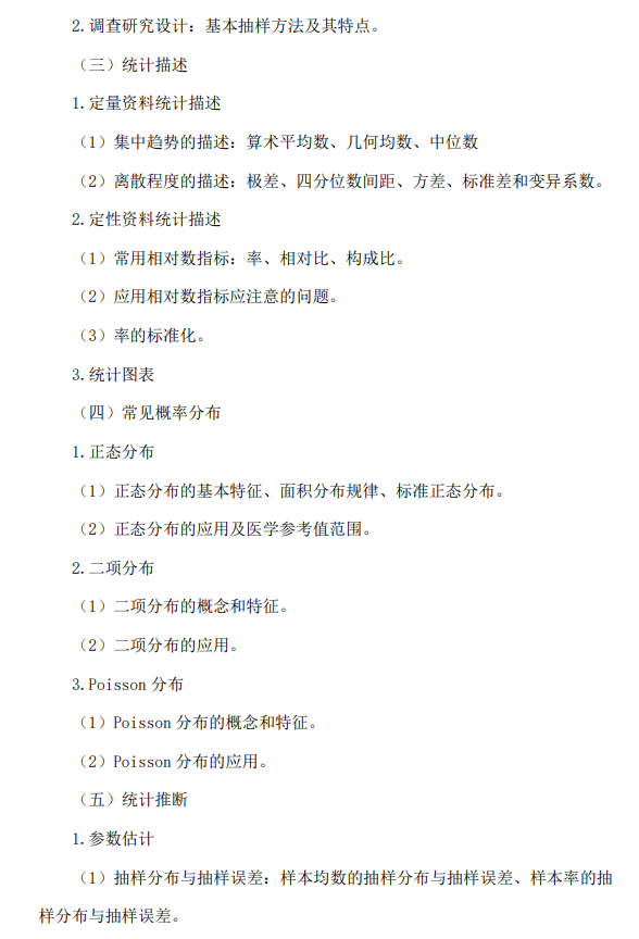 重庆医科大学2026年硕士研究生招生考试自命题考试大纲-统计学