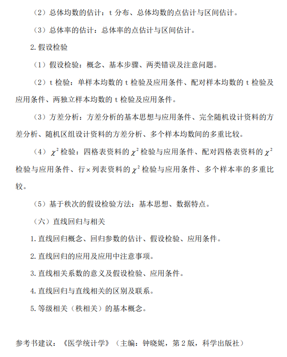 重庆医科大学2026年硕士研究生招生考试自命题考试大纲-统计学